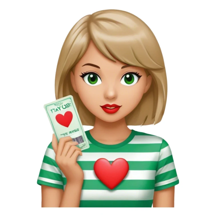 Heart in green striped T-shirt ￼ with Taylor Swift tickets sticker
