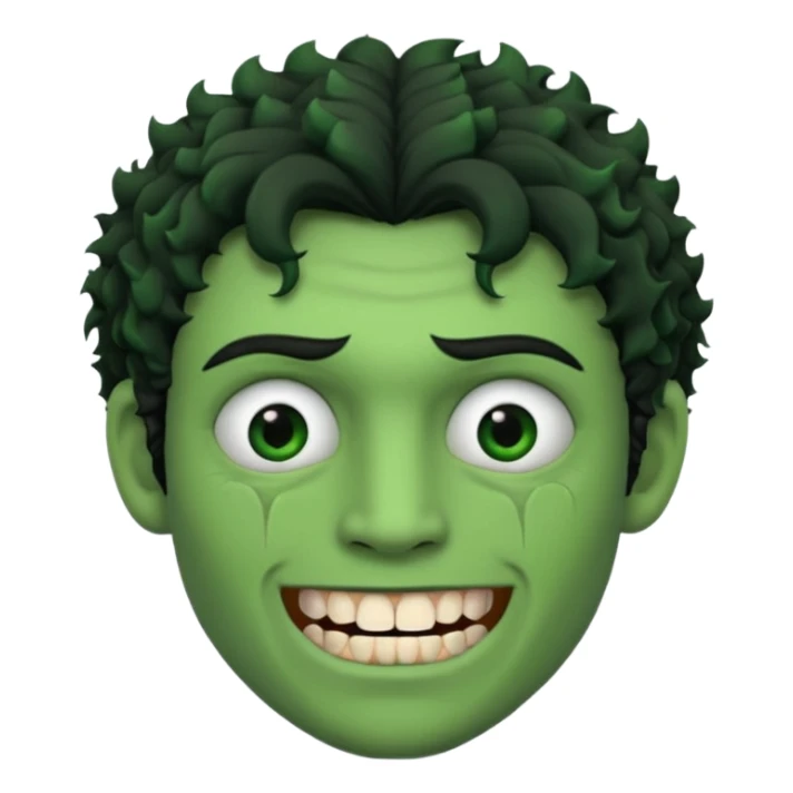 🙎🏻‍♂️com o dente serrado cabelo cacheado de cor de pele Verde com marca de rasgo nas olheiras  sticker