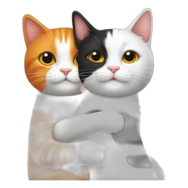 An orange cat and a black and white cat hugging sticker