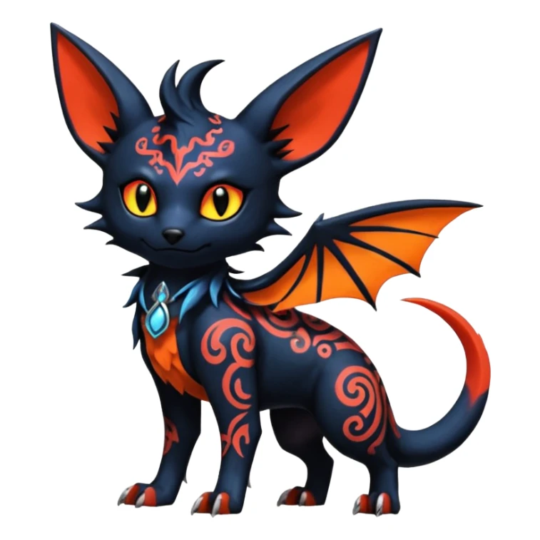 Shiny Fiery Dark Ugly Evil Realistic Glowing Eldritch Horror Cool Edgy Badass Emo Demonic Batty Dusky Punky Aural Bioluminescent Sexy Handsome Canine-Litten-Amaura-Salandit-Noibat-Flareon-Fakémon-Digimon-fusion (full body) with intricate pattern markings sticker