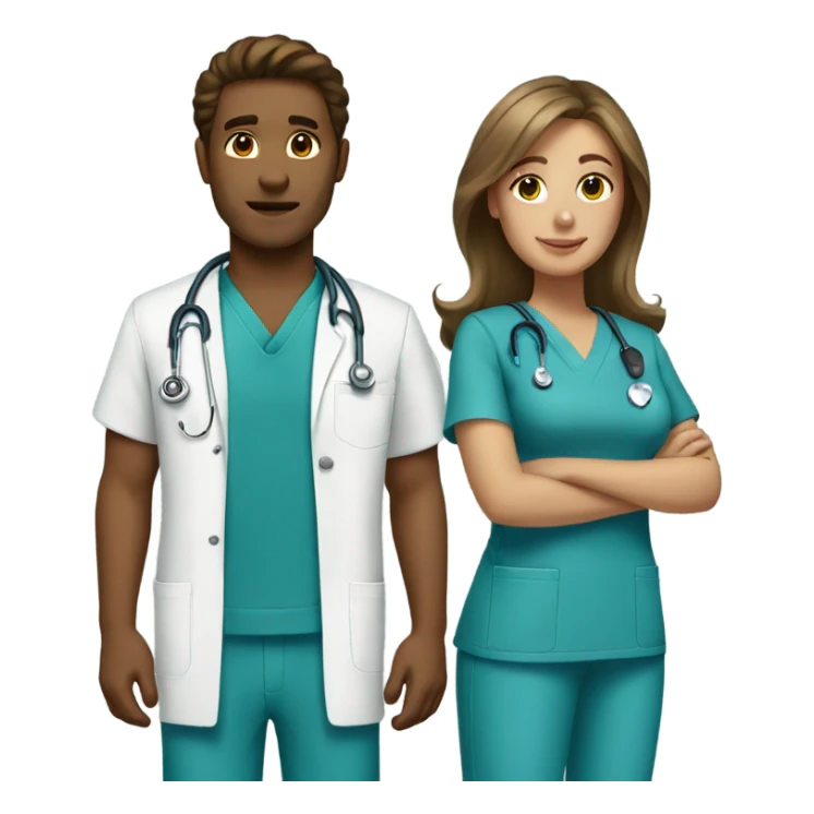 Couple wearing scrubs brown hair sticker
