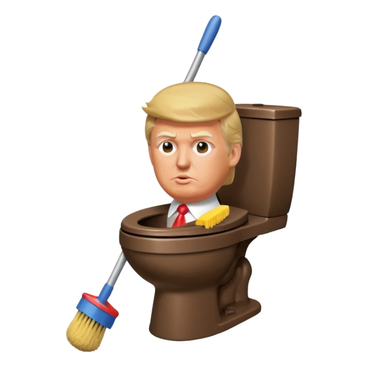 a donald trump shaped toilet brush with shit stains sticker