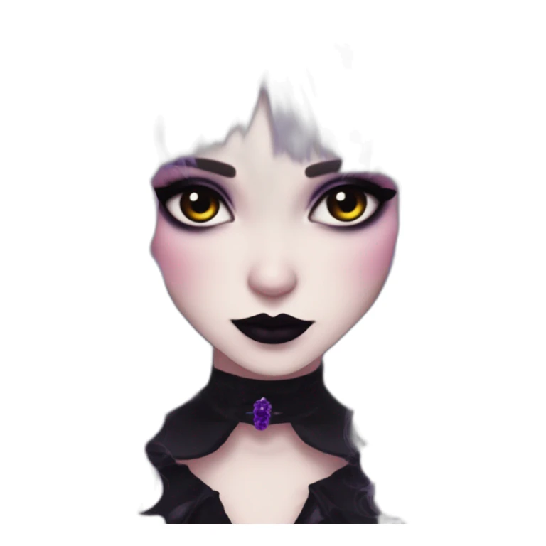 Elissabat-with-bangs-long-hair-dark-purple-and-black-vampire-goth-makeup-pinkeyes-romanticgothcloses sticker