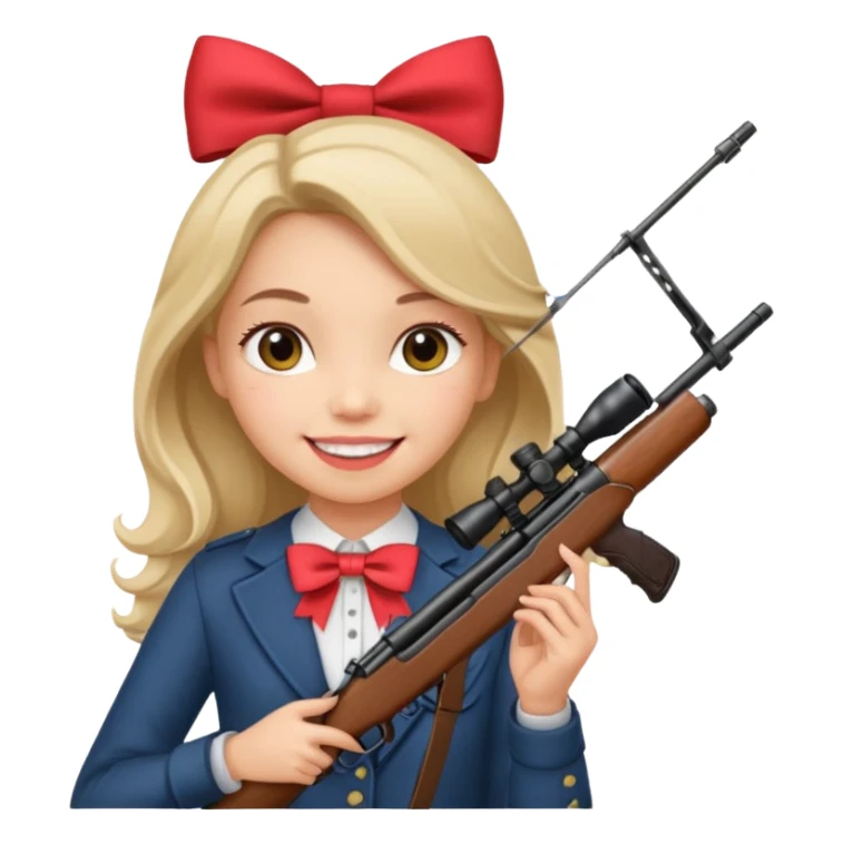 Smile emoji with bow and rifle in her hand sticker