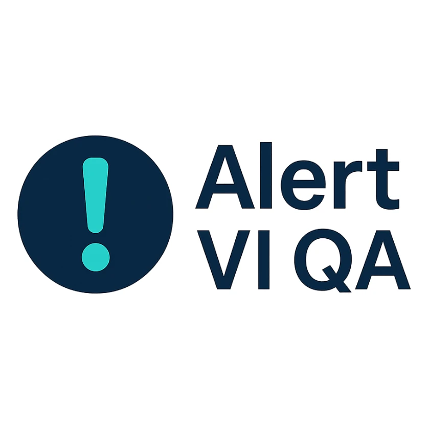 corporate emoji for Slack with the text 'Alert VI QA', using colors HEX #FFFFFF, HEX #001133, and HEX #1BEDBA, clean and professional style, suitable for alert notifications sticker