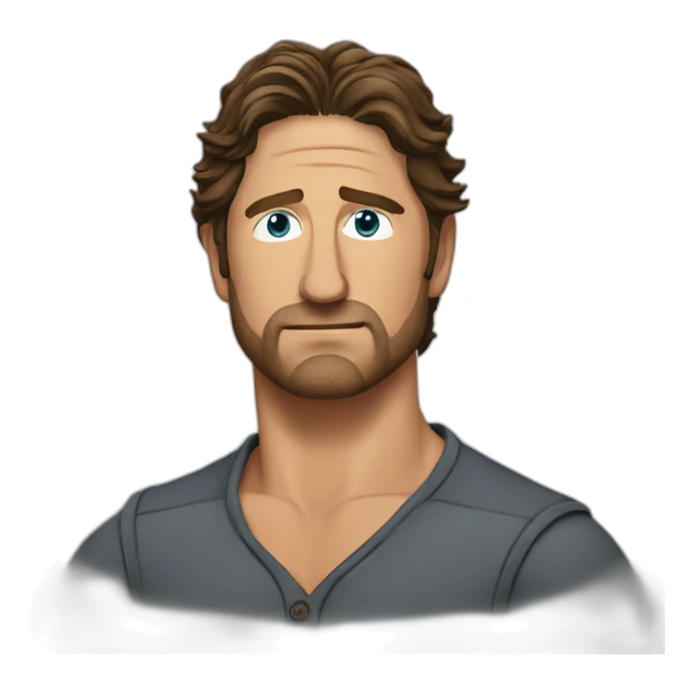 actor gerard butler serious cartoon wearing henley sticker
