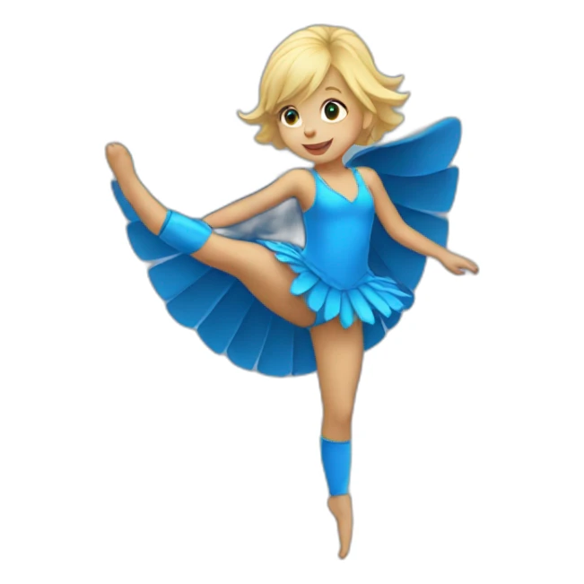 little blonde girl dancing in a blue bird costume sticker