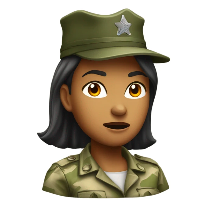 a female drill sergeant showing full torso wearing a classic sergeant hat and a camouflage army shirt. The character should have an angry intense expression.  sticker