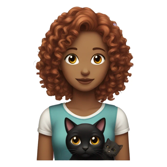 Curly read head girl with long hair is holding a black cat  sticker