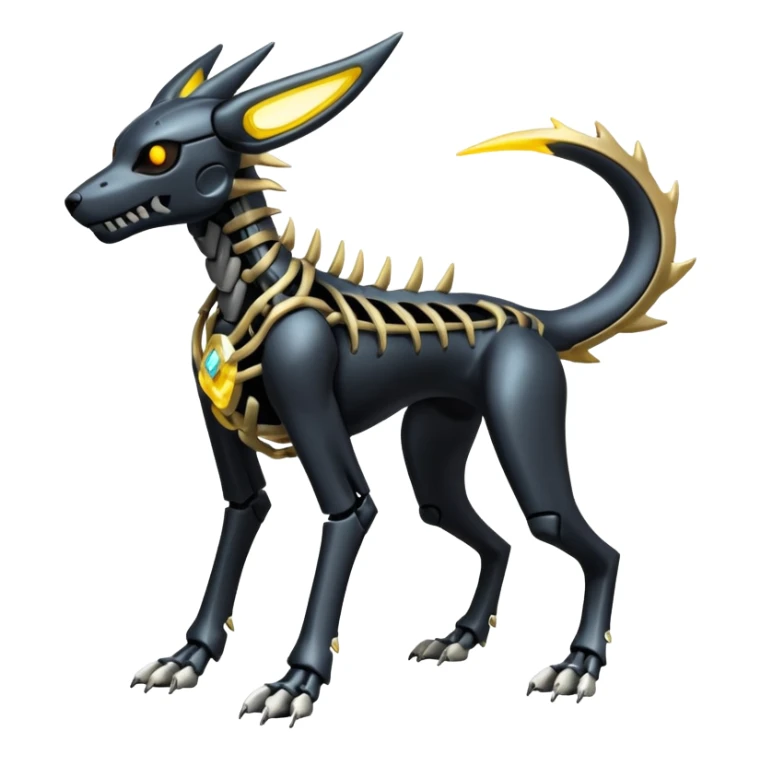 futuristic Skeleton-Cyborg-Manectric-Electrike-Houndoom-Umbreon-Marowak-Draco-Fakémon-hybrid-creature (full body), 4 legs sticker