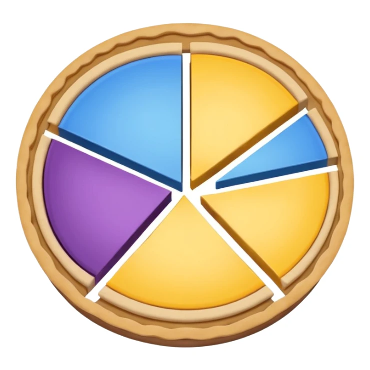 A pie chart with purple, yellow and blue colors only, with only 3  slices sticker