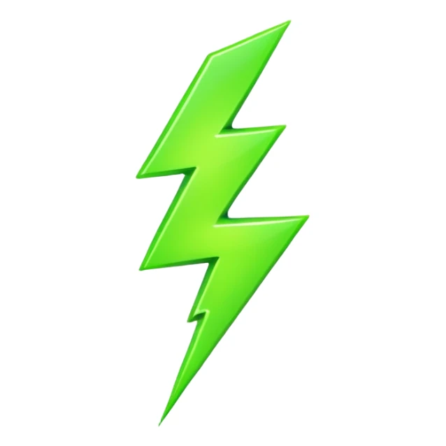 A single neon green lightning bolt emoji, glossy and smooth, cartoonish, vibrant neon green color, high detail, simple and cute design, isolated on white background, centered composition

 sticker