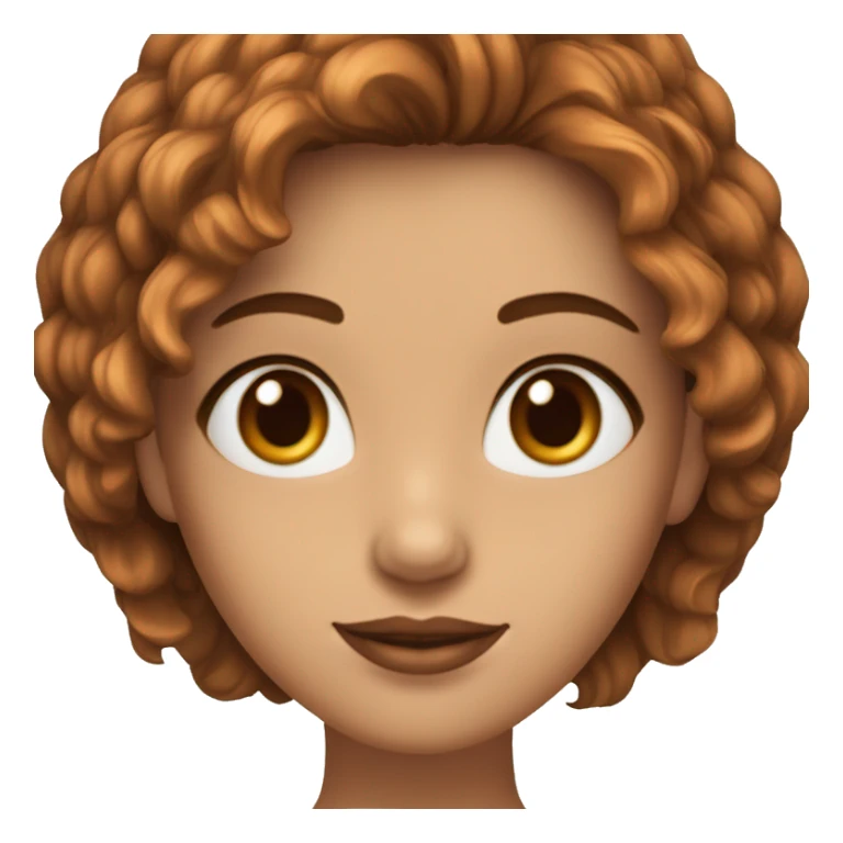 Chica con cabello castaño con puntas color cobre, blanca ojos color café con forma de  almendra nariz chata, cejas prominentes  sticker