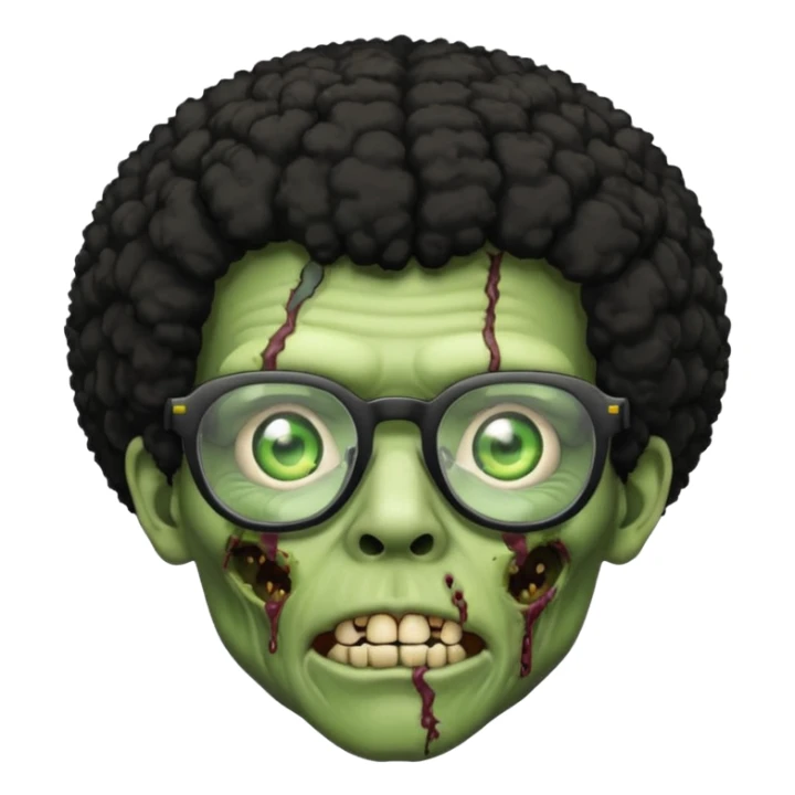 A green zombie with a black Afro and glasses sticker
