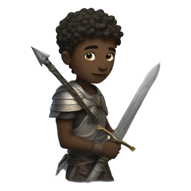 a circular moon and a boy  on it with sword and that boy skintone dark and little lighter sticker