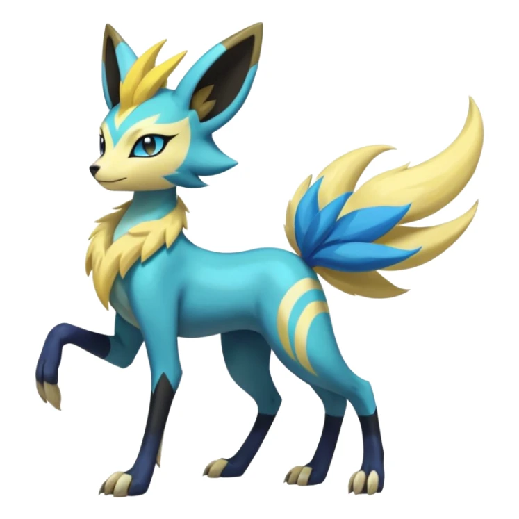 Feral Colorful Painted Asian Graceful Majestic Cool Handsome Meloetta-Zeraora-Luxray-Cobalion-Suicune-Vernid-fusion-hybrid-creature, full body  sticker
