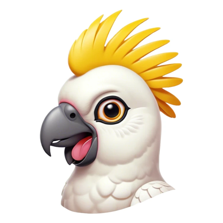 Cinematic Comical Cockatoo Portrait Emoji, Head tilted dramatically with an exaggeratedly shocked expression, featuring a striking, crest-adorned head with wide, comically expressive eyes full of playful disbelief and a vibrant, animated beak, Simplified yet hilariously expressive features, highly detailed, glowing with a slightly sassy tropical glow, high shine, dramatic yet playful, stylized with an air of cheeky avian mischief, soft glowing outline, capturing the essence of a meme-worthy cockatoo that looks ready to squawk its way into viral fame! sticker