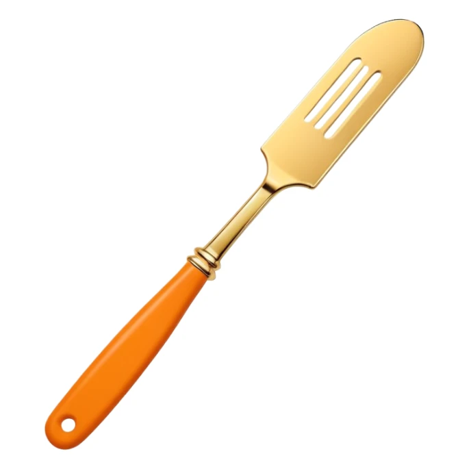 Hermès-style butter knife, silver with gold and orange details, luxury, cute emoji style sticker
