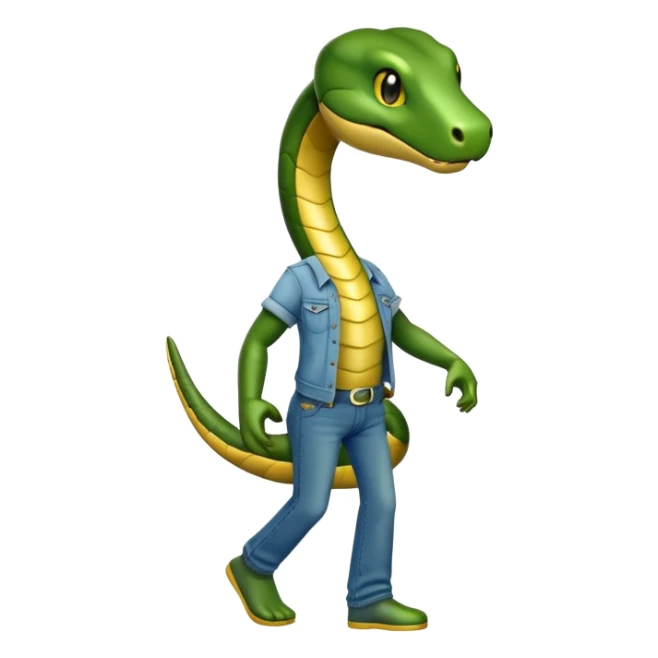 anthropomorphised snake wearing jeans and a t-shirt, walking upright sticker