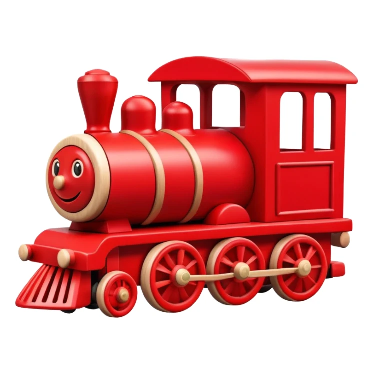 A cute wooden toy train with a cheerful face and rosy cheeks sticker