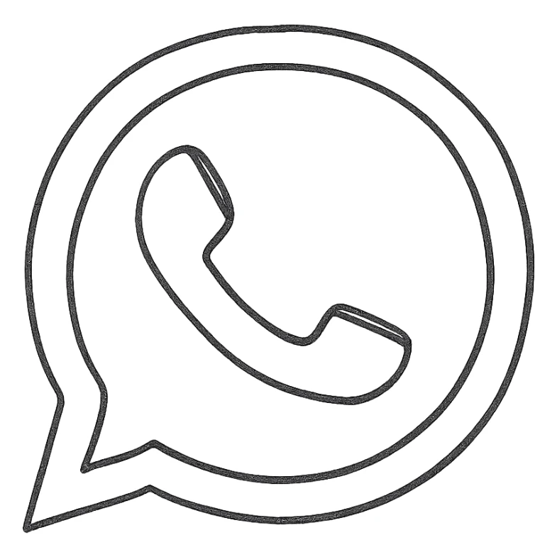 WhatsApp logo simple black and white hand-drawn style sticker