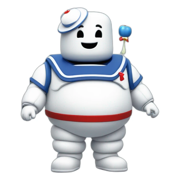Stay puft marshmallow man ghostbusters friendly no collar holding an apple sticker