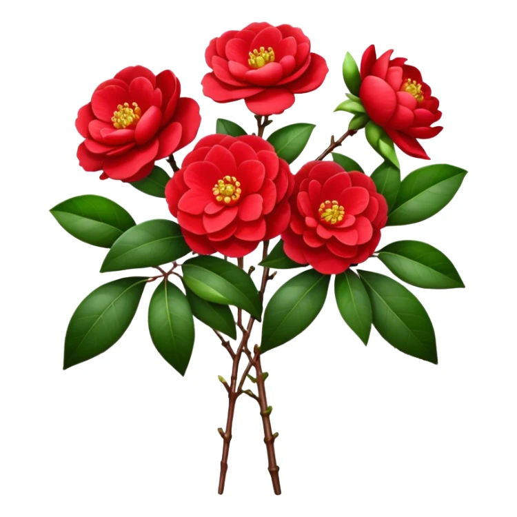 bouquet Red Camellia, luxuriant, stem, leaf sticker