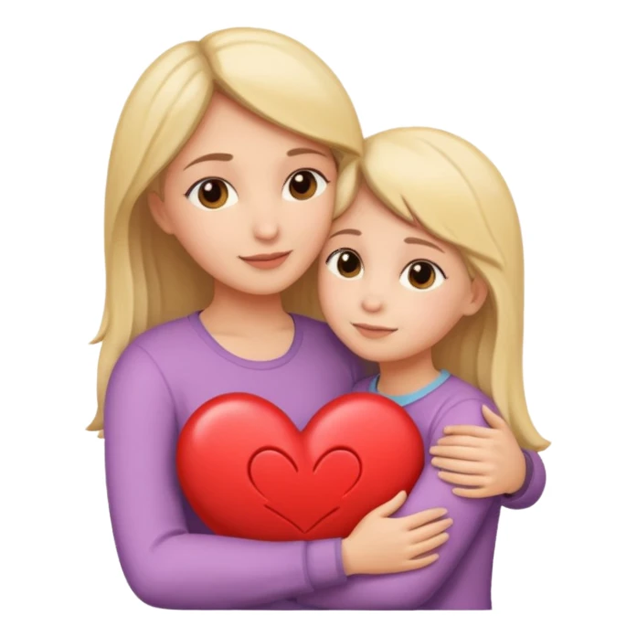 Mamma och dotter som kramas och ett hjärta sticker