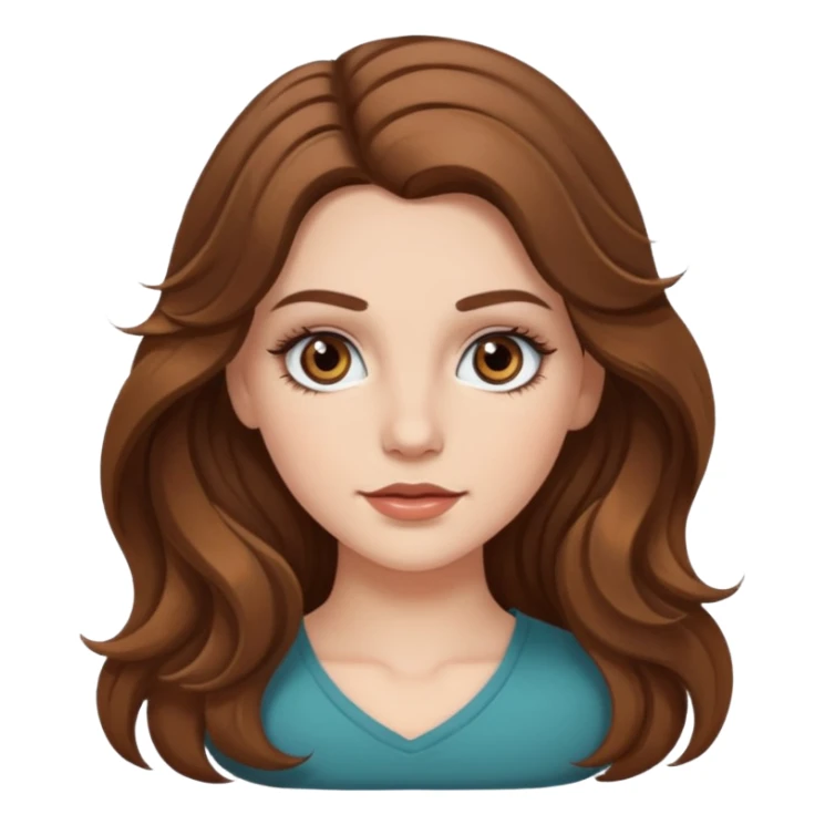 white girl, long wavy brown hair, hazel eyes, false lashes sticker