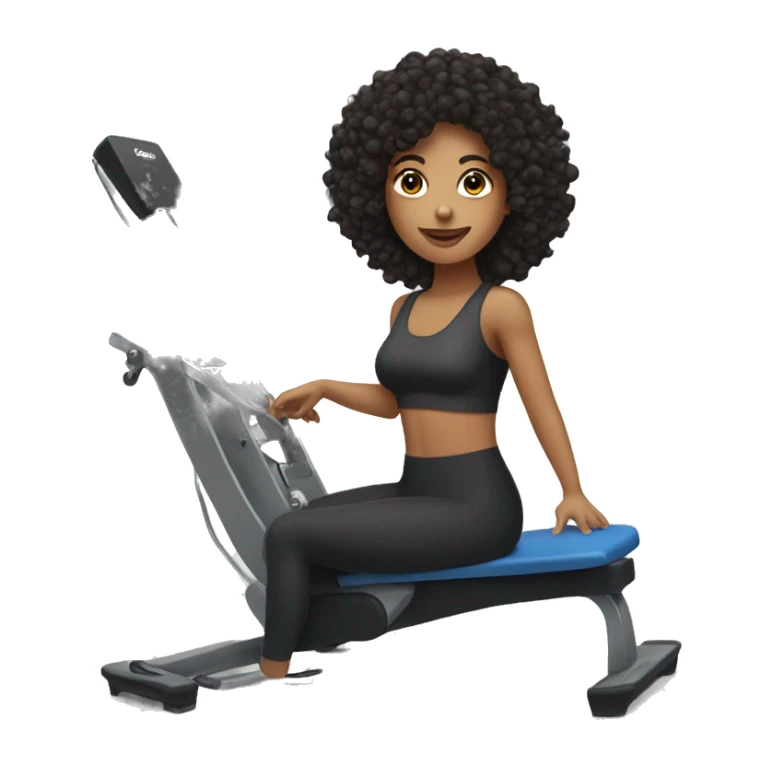girl with dark curly hair pilates machine sticker