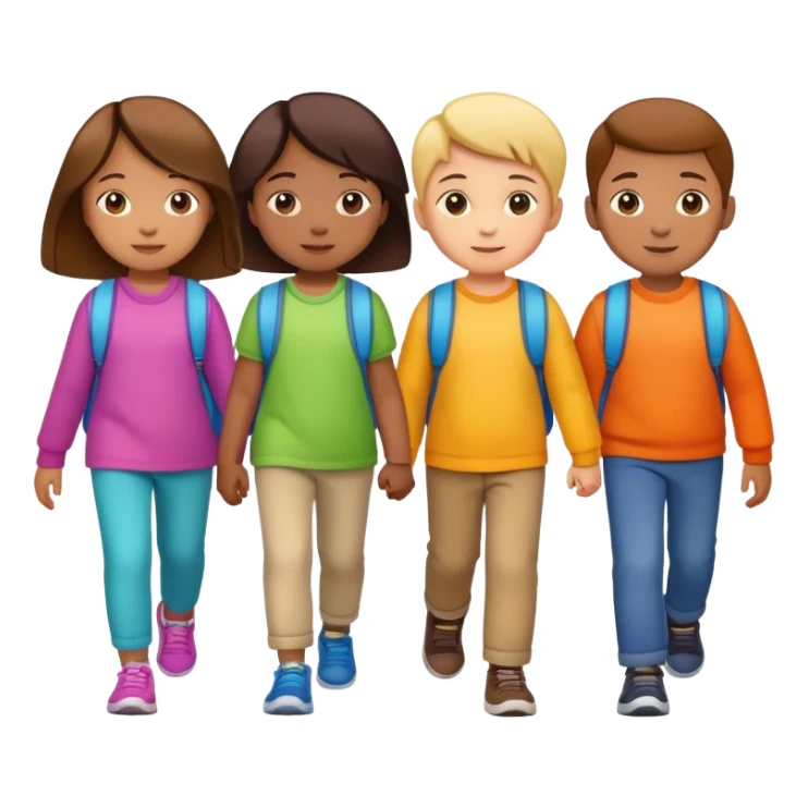 group of children walking in a line, fun and supportive sticker