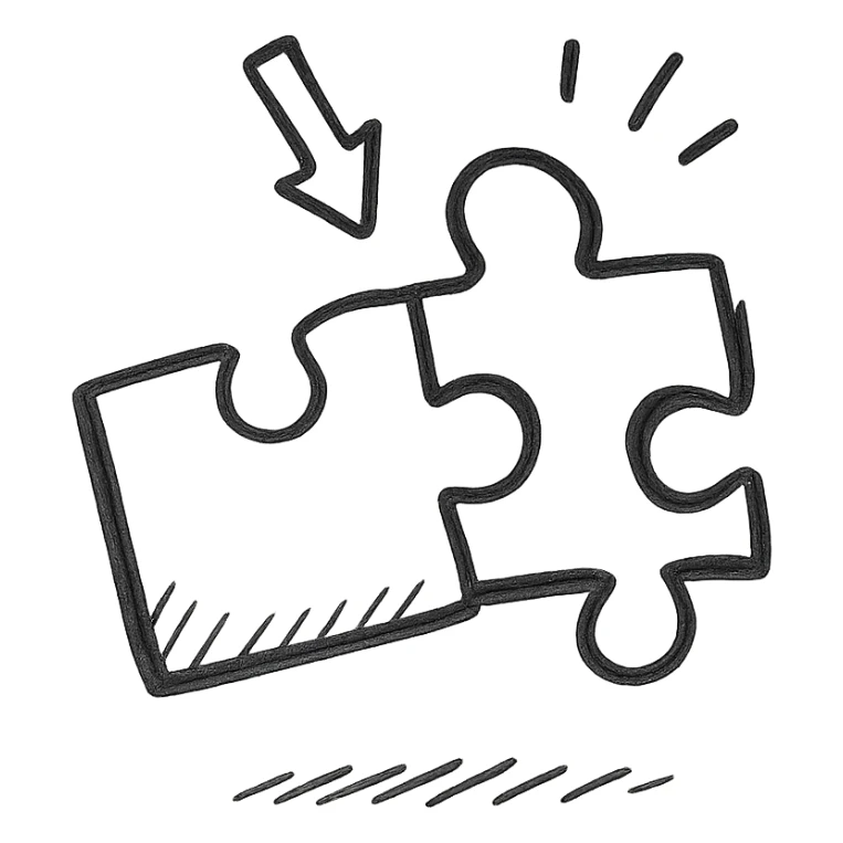 icon for 'challenge', puzzle piece fitting into place, simple minimal style sticker