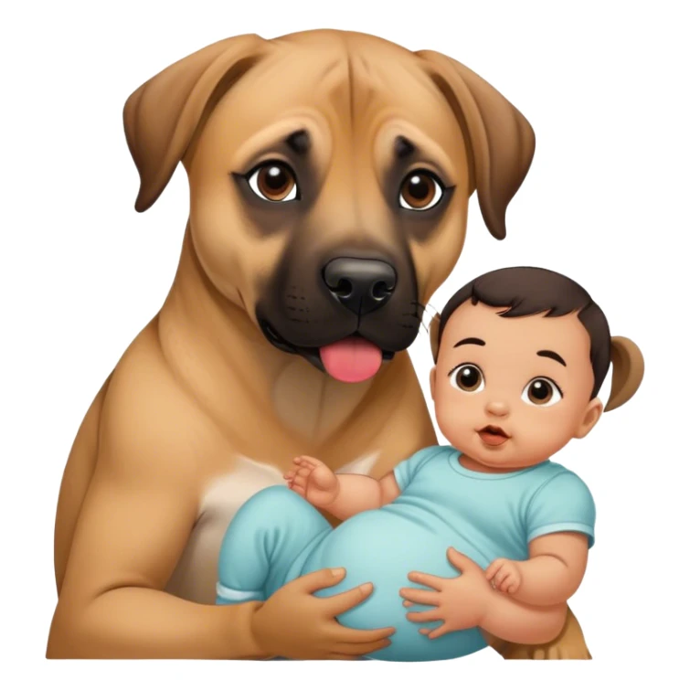 Black mouth cur dog next to a baby with dark hair sticker