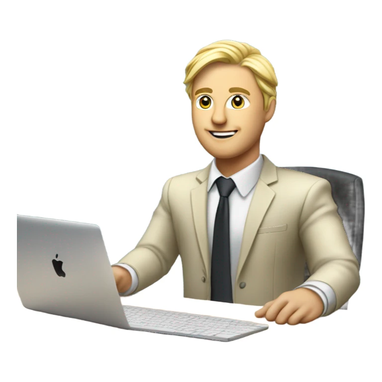 male ,Desk with macbook and pcb, european blond with classs sticker