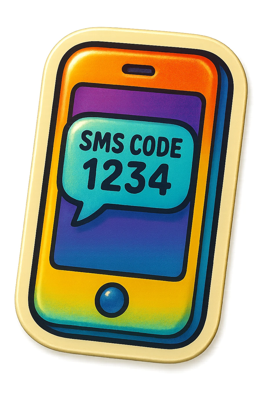 A smartphone with an SMS code, vintage design and bright colors sticker