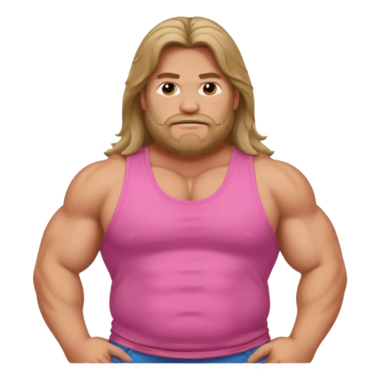 Long hair fat muscle men in pink tank top sticker