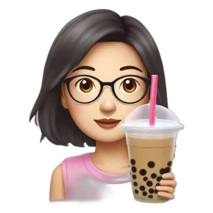 Asian girl with glasses bubble tea sticker
