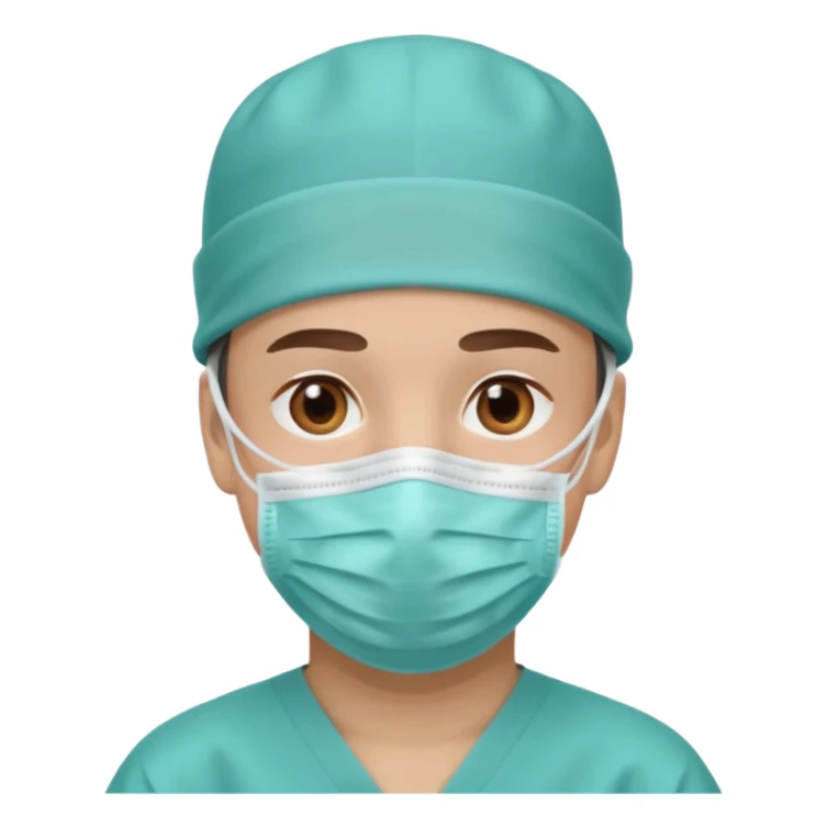 A light-skinned man with brown eyes, wearing a teal surgical cap and face mask. sticker