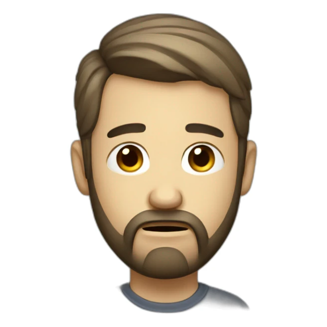 sad and depressed bearded IT guy with a ponytail sticker