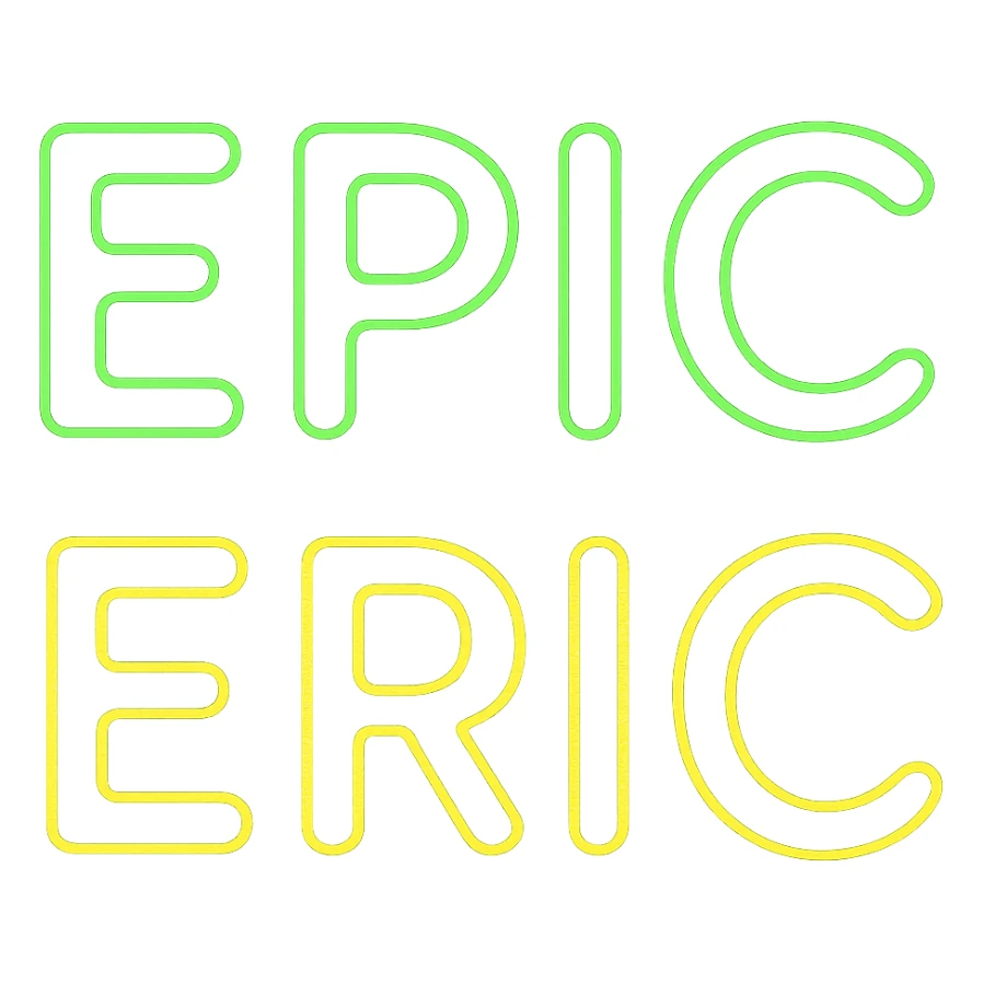Make the neon sign 'epic eric' animated with a green and yellow glow on a transparent background. The animation should highlight the neon effect with vibrant green and yellow glowing lights. sticker