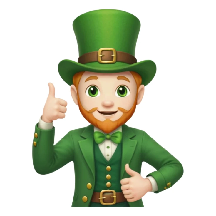 leprechaun looking up, and giving a thumbs up. on his left hand, he is holding his waist sticker