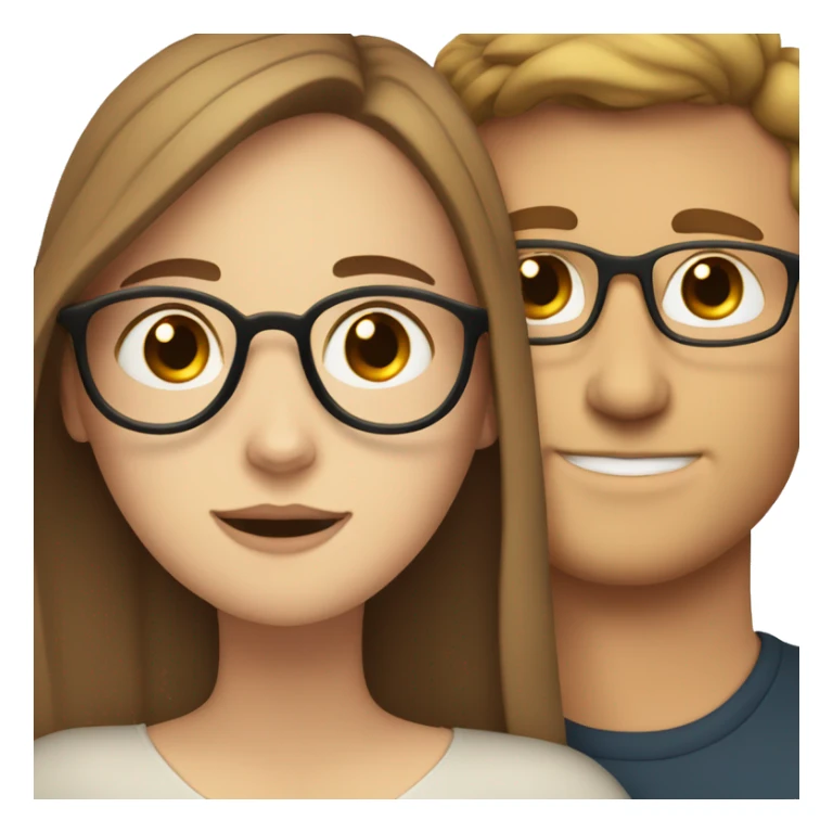 White girl with brown hair hugging white guy with brown hair and glasses sticker