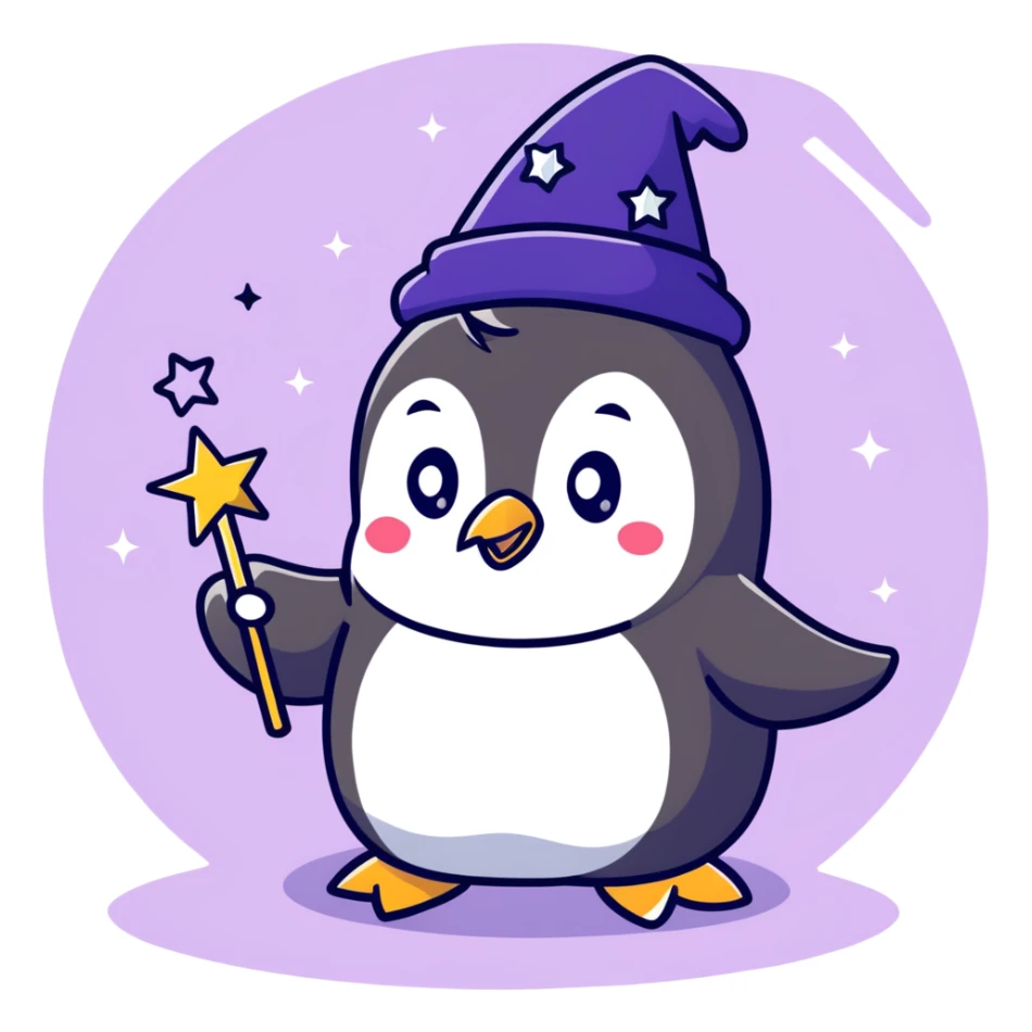 A cute penguin wizard casting a spell with stars and sparkles sticker