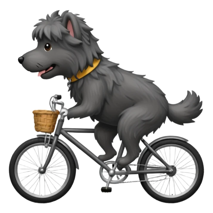 Dark gray shaggy dog on a bike sticker