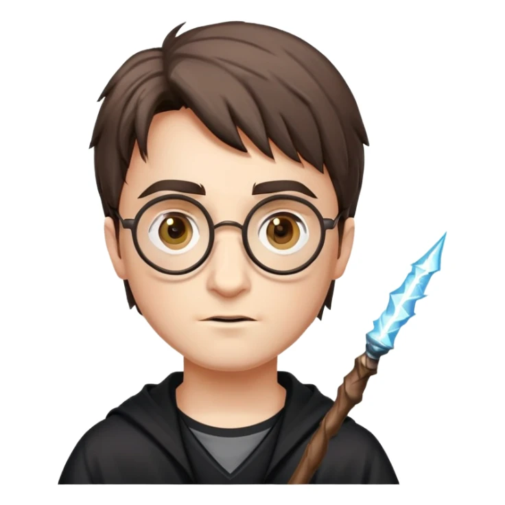 Harry Potter with glasses, lightning scar, and wand sticker
