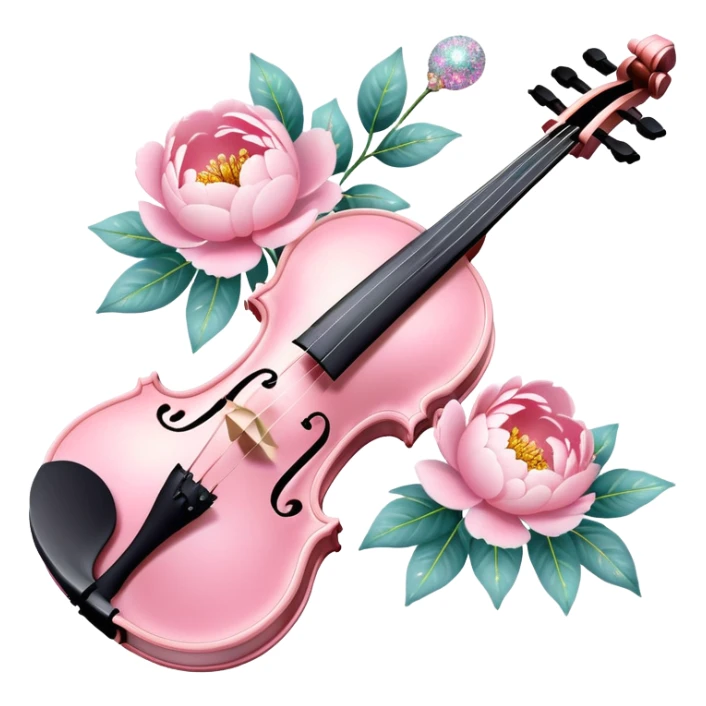 Iridescent soft pastel pink roamin romantic violin with peonies and glitter sticker