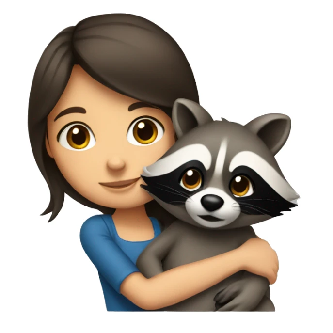 A brunette girl hugging a raccoon  sticker
