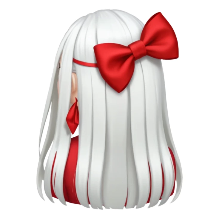 back view of white hair with red bow sticker