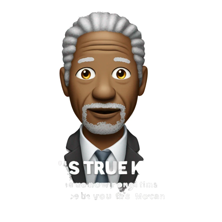 white backscreen with text "he's true you know" with morgan freeman infront  sticker