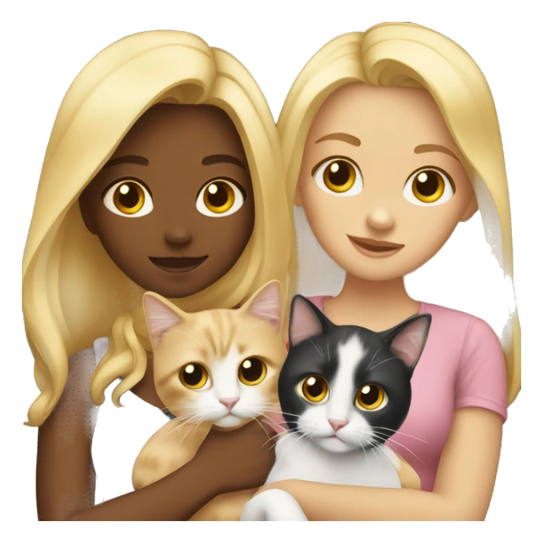 Two blonde girls holding a calico cat sticker